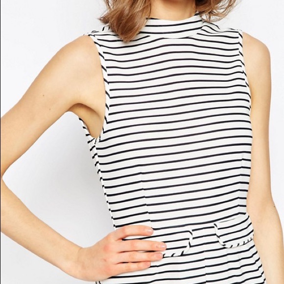 ASOS High Neck A Line Dress with Pockets in Stripe - Picture 4 of 8